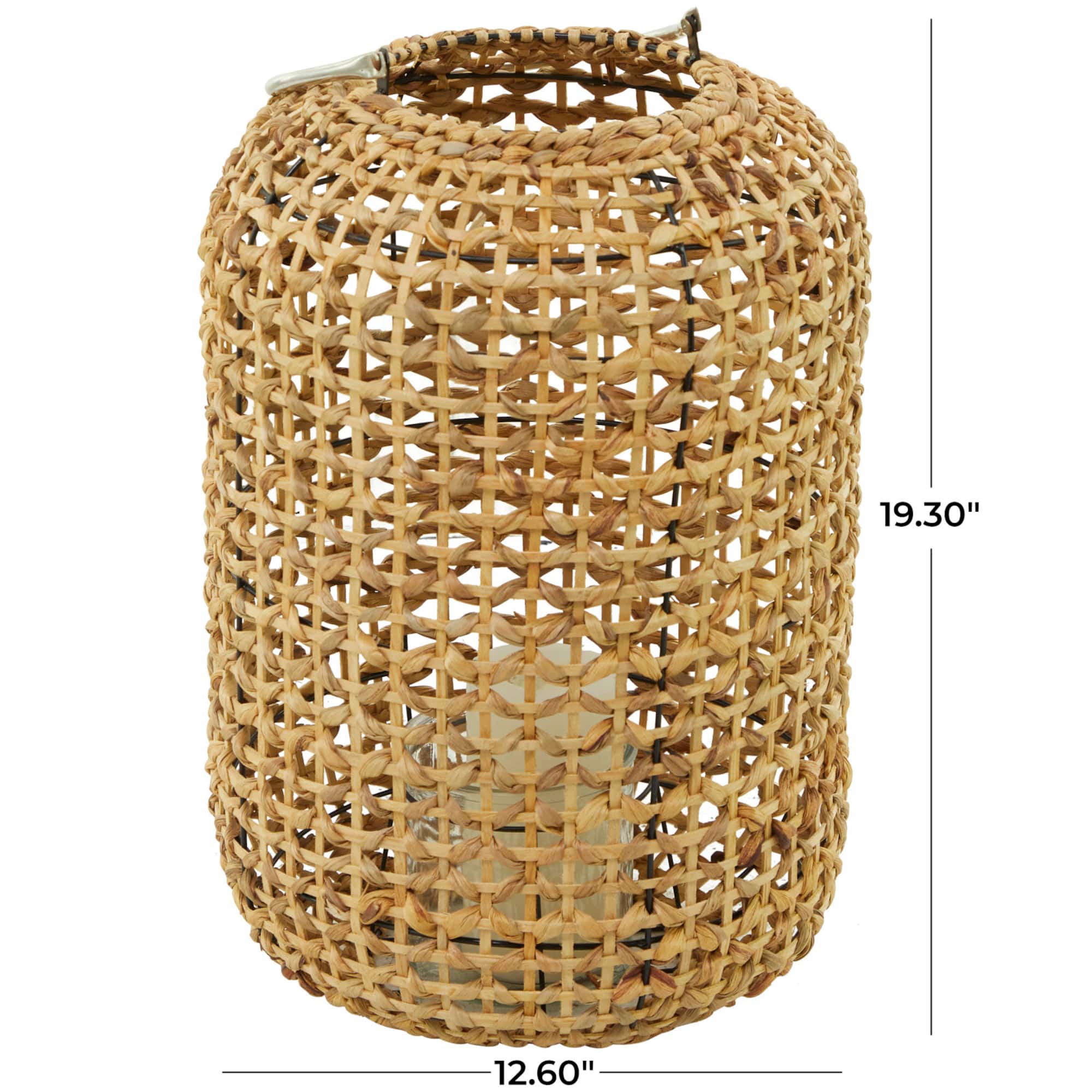 19" Brown Metal Handmade Candle Lantern with Glass Holder and Handle